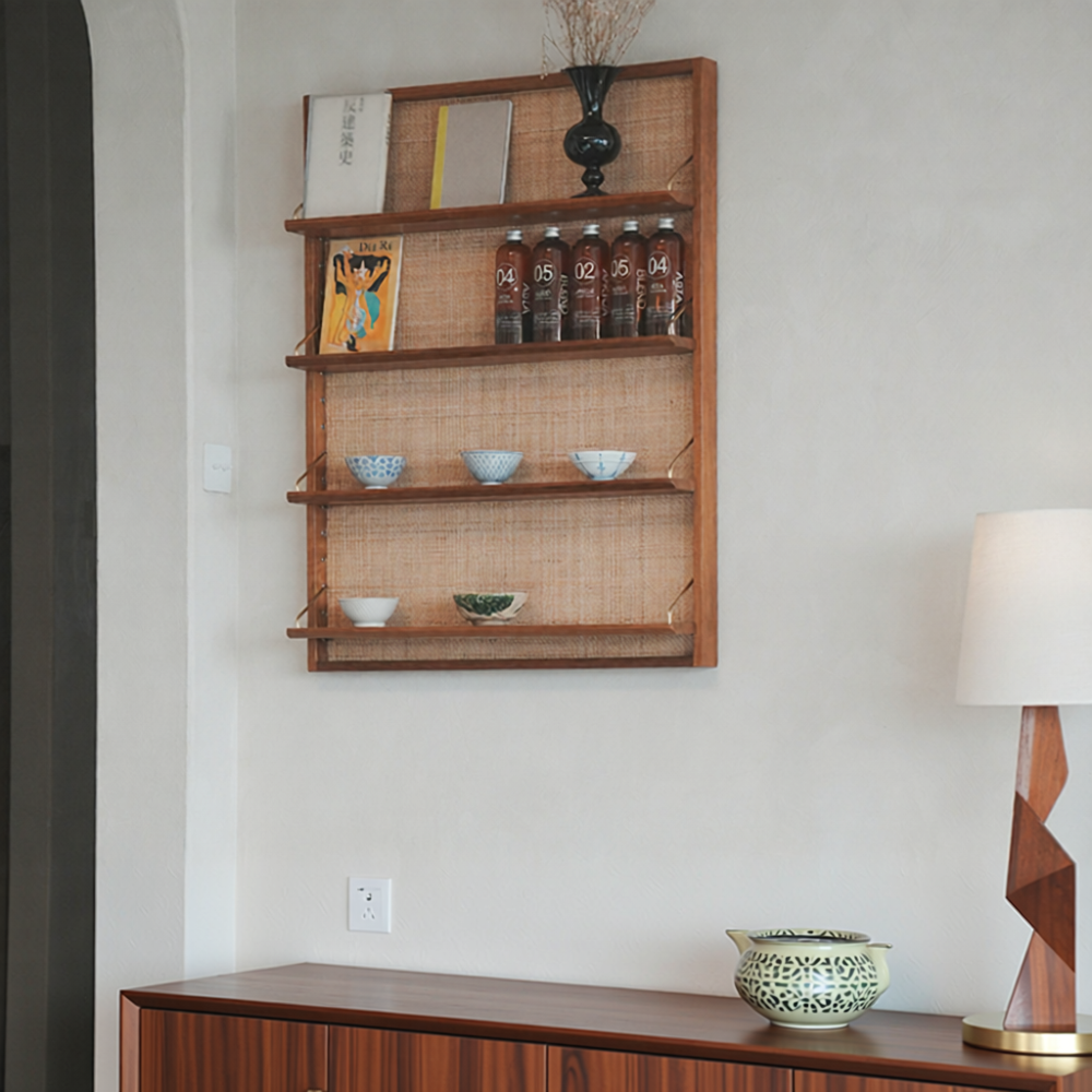 Rattan Teak Wall Shelves