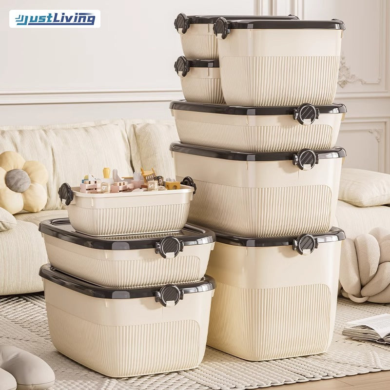 Large Capacity Storage Bins with Latching Lids - Stackable Plastic Organizer Box for Toys/Clothes/Snacks, Durable & Shatterproof Multi-Size Containers for Home/Kids Room